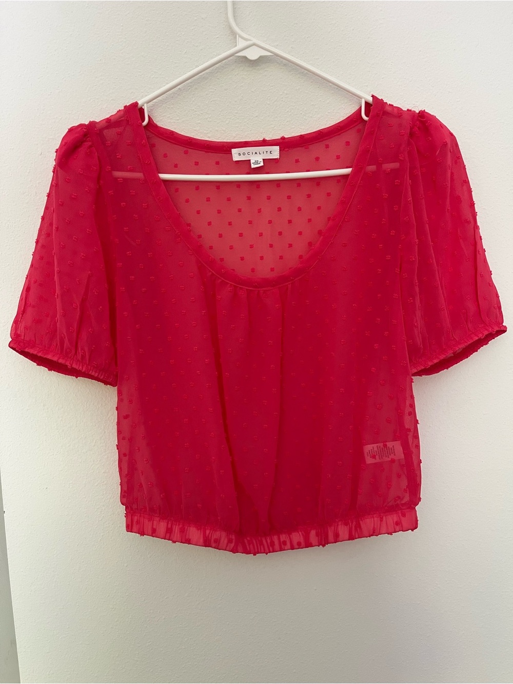 Socialite Hot Pink Swiss Dot Puff Sleeve Blouse